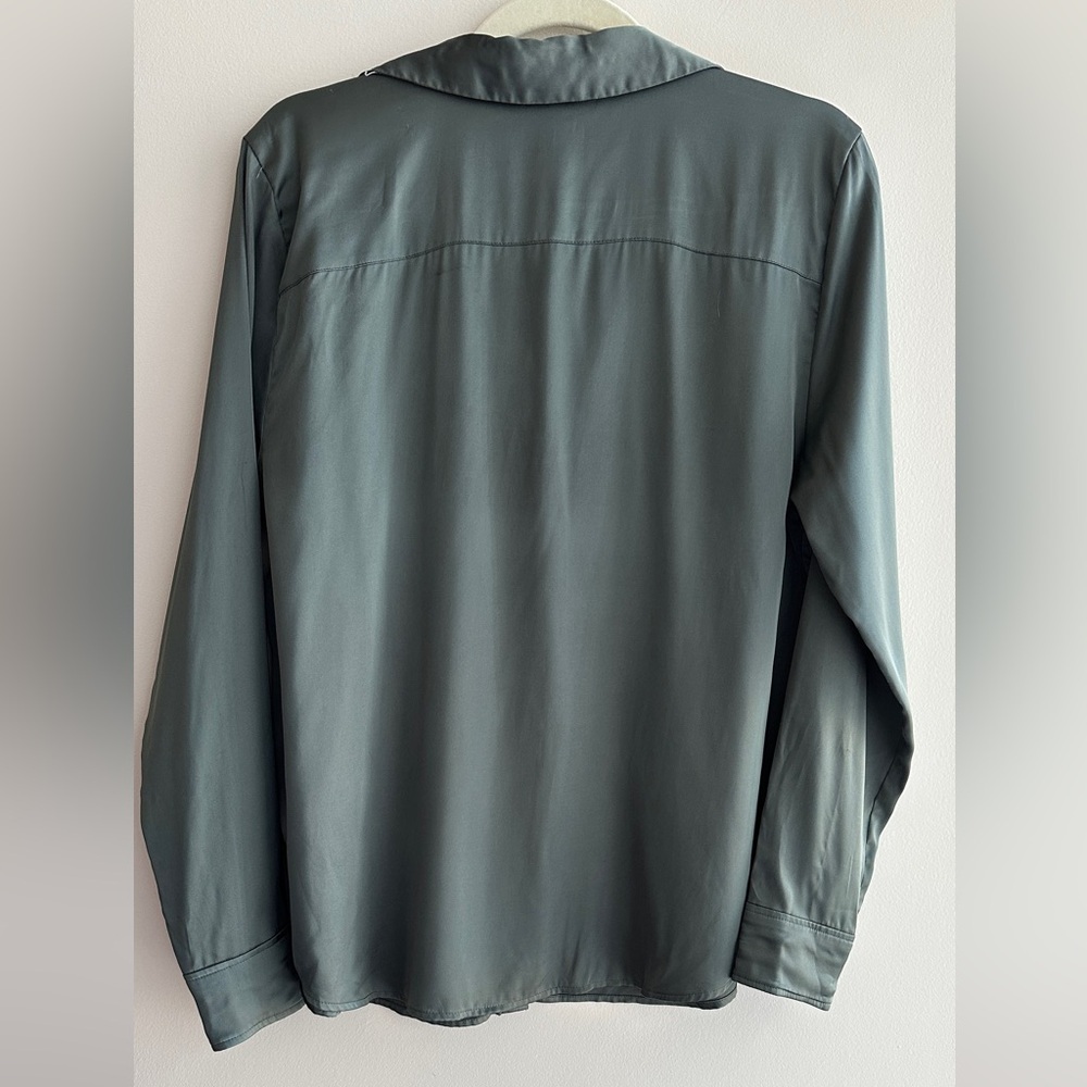 H&M Green Satin Button Down Shirt, Size Large - Picture 15 of 16